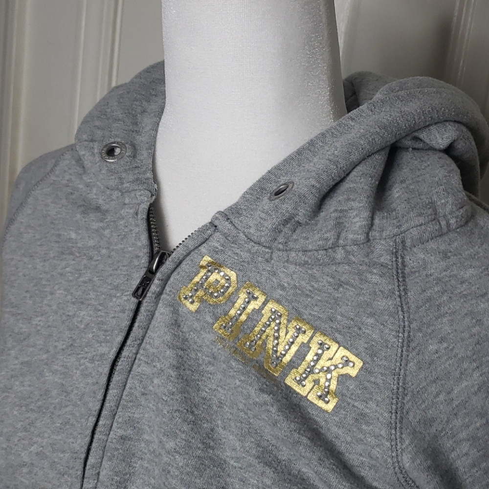 PINK Victoria's Secret Gray Hoodie Medium - Picture 3 of 8